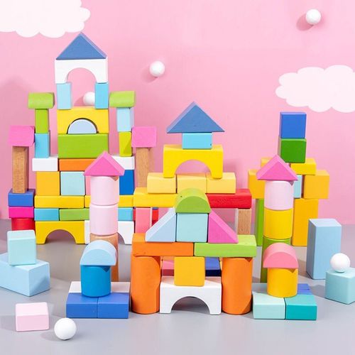 Blocs De Construction De Chteau Colors En Bois De Grande Taille 100 Pices/Ensemble Arc-En-Ciel, Jouets Pour Filles, Jeu  Empiler De Forme Gomtrique, Jouet D'Apprentissage