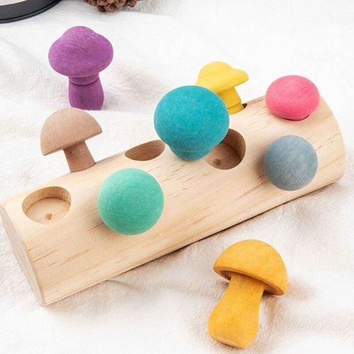 Blocs En Bois Arc-En-Ciel, Jeu De Cueillette De Champignons, Montessori, Dveloppement ducatif Pour Bb, Forme Assortie, Assemblage, Jouets  Saisir