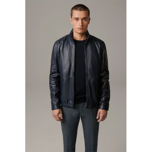 Blouson En Cuir Jim, Navy Fonc