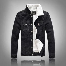 Veste en jean noir avec fourrure homme sale