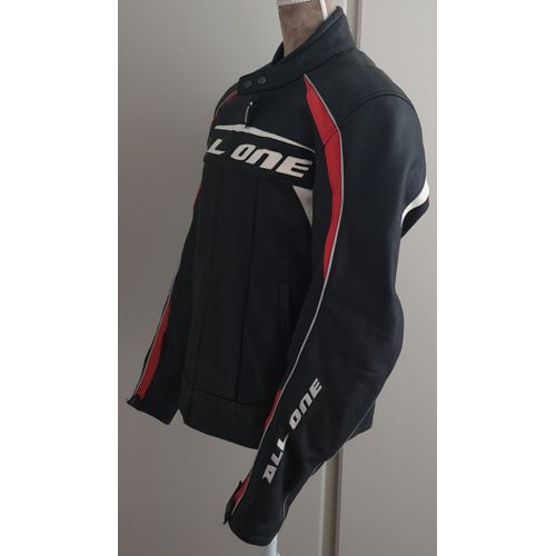 Blouson Moto All One Modle A1 Asphalt En Cuir Noir Et Rouge Taille S