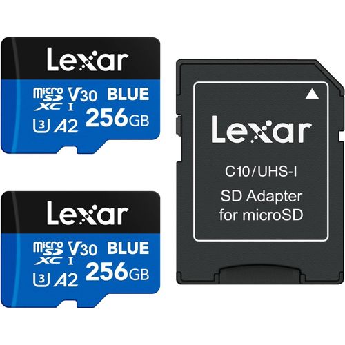 Blue Carte Micro SD 256Go 2PK,jusqu' 160 Mo/s en Lecture,Carte microSDXC UHS-I,C10,U3,V30,A2,vido Full HD et 4K,Carte mmoire Haute Vitesse pour Smartphones/tablettes/camras d'action