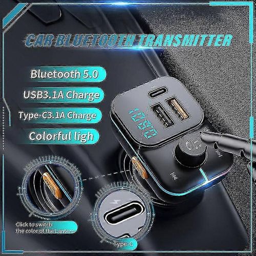 Bluetooth 5.0 Mp3 Player Chargeur De Voiture Fm Transmetteur Adaptateur Sans Fil Mains Libres Stro Double Usb Color Lumire Play Tf Carte