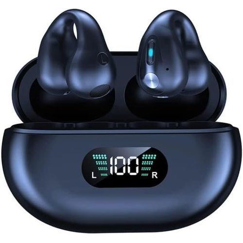 Bluetooth 5.3 couteurs Oreille Ouverte Open Ear Clip-On Ipx5 Impermable Annulation De Bruit Commande Tactile Microphone Led Affichage De Puissance Avec Botier De Charge (Noir 2)[FIL6163153]