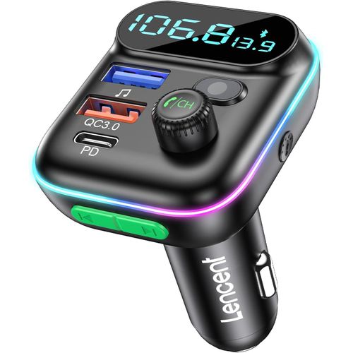 Bluetooth Fm Transmitter,Bluetooth 5.0 Car Cigarette Lighter Radio Transmitter,Quick Charger Car Pd Type C+ Qc3.0,Hands-Free Calling,Mp3 Music Player Bass Support U Disk
