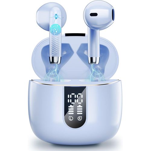 Bluetooth V5.3 Wireless Earbuds With 4 Enc Noise Cancelling Mics, 2024 Stereo 40H Deep Bass Bluetooth Earbuds With Dual Led Display, Ip7 Waterproof, Usb-C Purple