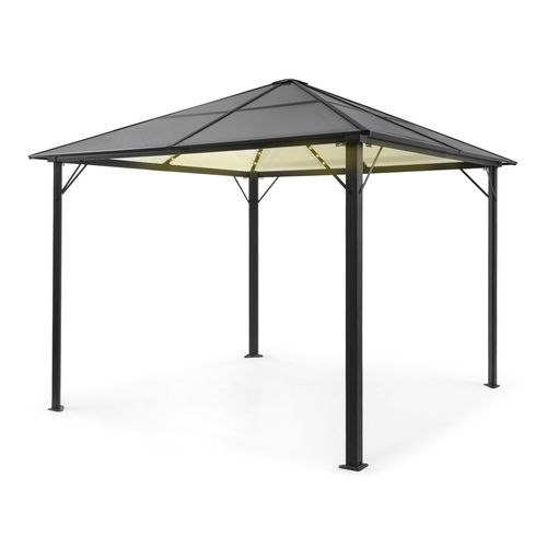 Blumfeldt Pantheon Solid Sky Ambient Solar Pergola Avec Toit Gris 3x3m Polycarbonate Aluminium