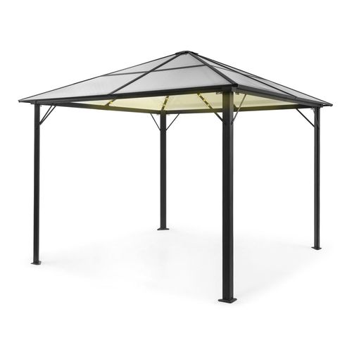 Blumfeldt Pantheon Solid Sky Ambient Solar Pergola Avec Toit Gris 3x3m Polycarbonate Aluminium