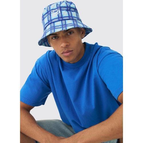 Bm Checked Bucket Hat In Green Homme - Bleu - One Size, Bleu
