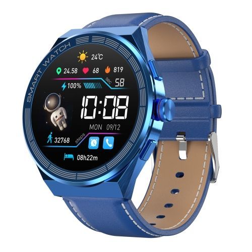 Bm01 1,45 Pouce Bande De Cuir Ip68 tanche Smart Watch Support Appel Bluetooth / Nfc - Bleu