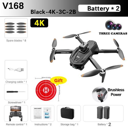 Bmad-Drone Professionnel V168 Max Pro Gps 8k Avec Camra Hd 5g Wifi Fpv,Quadrirotor Rc Sans Balais,vitement D'obstacles,Retu Automatique - Type Black-4k-3c-2b