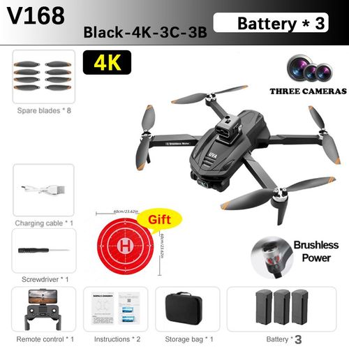 Bmad-Drone Professionnel V168 Max Pro Gps 8k Avec Camra Hd 5g Wifi Fpv,Quadrirotor Rc Sans Balais,vitement D'obstacles,Retu Automatique - Type Black-4k-3c-3b