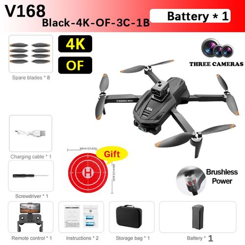 Bmad-Drone Professionnel V168 Max Pro Gps 8k Avec Camra Hd 5g Wifi Fpv,Quadrirotor Rc Sans Balais,vitement D'obstacles,Retu Automatique - Type Black-4k-Of-3c-1b
