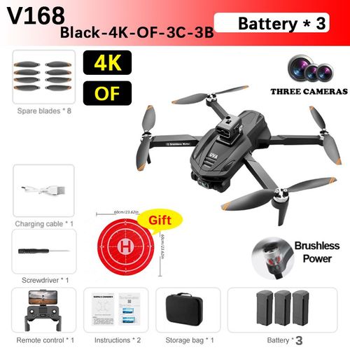 Bmad-Drone Professionnel V168 Max Pro Gps 8k Avec Camra Hd 5g Wifi Fpv,Quadrirotor Rc Sans Balais,vitement D'obstacles,Retu Automatique - Type Black-4k-Of-3c-3b