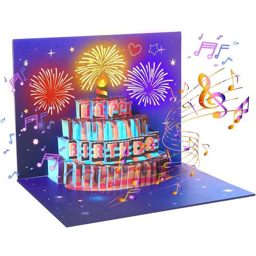 Bmtterqgwo-Carte Anniversaire Musicale Pop Up 3d Lumieres Et Son Feux Dartifice Joyeux Anniversaire (Violet)