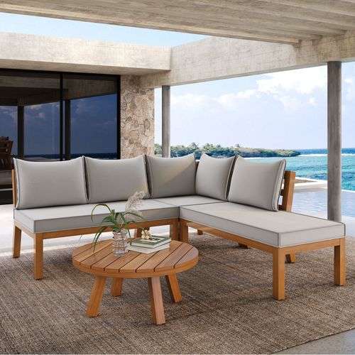 Bmtterqgwo - Ensemble Jardin Canape D Angle Et Table Basse En Acajou, Structure Bois Massif, Ideal Exterieur Piscine Ou Terrasse,