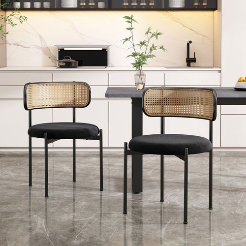 Bmtterqgwo - Set Table + 4 Chaises Velours + 1 Table Rectangulaire Cafe, Style Rotin, Gris Vert Noir