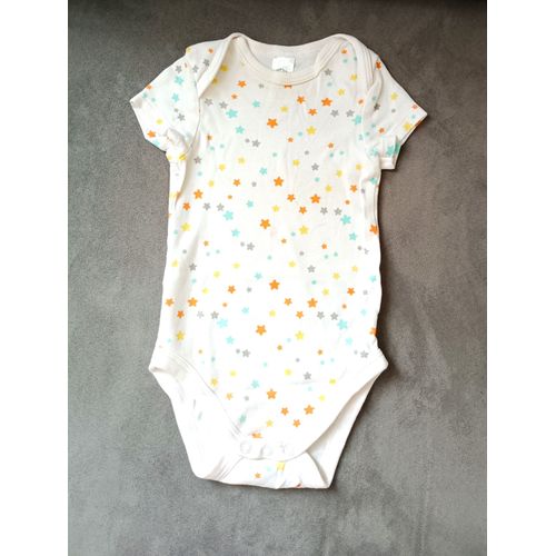 Body Blanc A Etoiles Multicolore. Manches Courtes. C&a. Coton. Taille 9 / 12 Mois