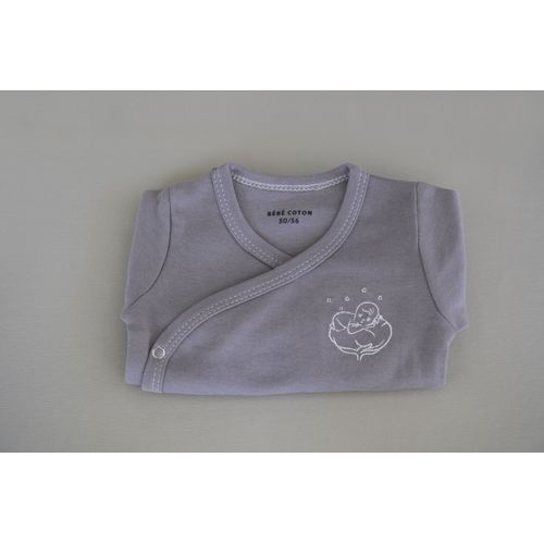Body Gris Violine 0-3 Mois En Coton Bio, Doux Et Confortable. Coupe Cache-C?ur Avec Boutons-Pression, Logo Bb Coton Brod. Idal Pour Habiller Bb Avec Style Et Praticit Ds La Naissance.