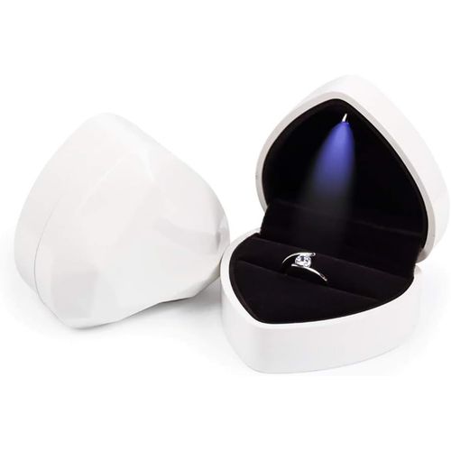 Bote  Bague En Velours Avec Lumire Led Ring Box Velours Bote  Bijoux En Forme De C?ur Pourmariage Fianailles Proposer Propositio(White)