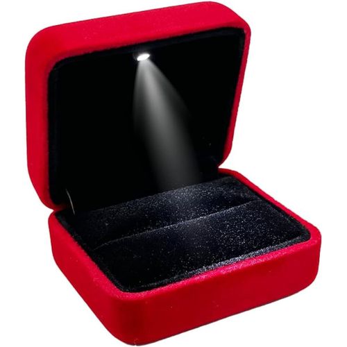 Bote  Bagues Avec Lumire Led En Velours Rouge Pour Demande Enmariage,Fianailles Etmariage- lgante Bote  Bagues Avec clairage