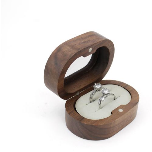 Bote  Bagues En Bois Elliptique Avec Double Rainure Et Fentre Transparente- Bote  Bague Vintage Pour Propositions Demariage Et Fianailles,Beige,Moderne
