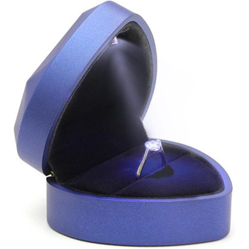 Bote  Bagues En Velours Avec Lumire Led,En Forme De C?ur,Bote De Rangement Pour Bagues De Fianailles,Mariage(Bleu)