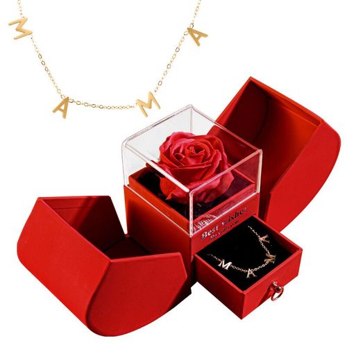 Bote  Bijoux Avec Collier En Forme De C?ur Pour Femme,Rose ternelle,Je T'aime Jusqu' La Lune Et Le Dos,Bote  Bijoux Fleur Pour Mariage Lon - Type Set 2-Gold