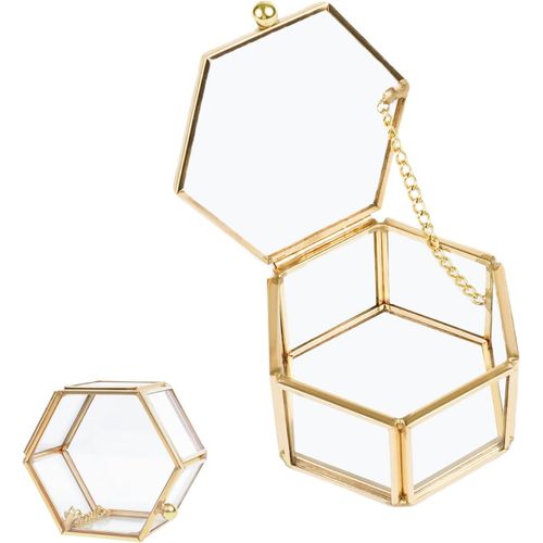 Bote  Bijoux Hexagone En Verre, Bote  Bijoux En Verre, Bote Bijoux Verre Dor Transparent, Bote  Bijoux Gomtrique Dor, Bote  Bijoux En Verre Transparent, Pour Le Stockage Bijoux Et Fleurs