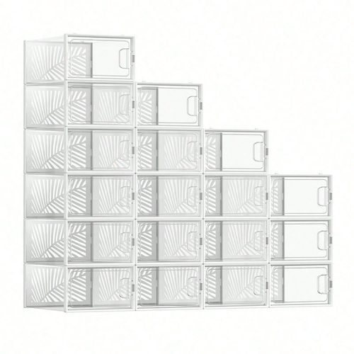Bote  Chaussures Transparent, Lot De 18, Bote De Rangement, Pointure 44, Empilables, Transparent Et Blanc