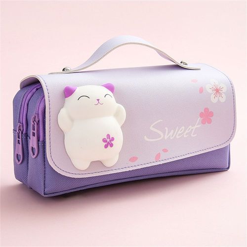 Bote  Crayons  Dcompression De Grande Capacit, Double Couche, tui  Crayons Portable, Kawaii, Chat Mignon, Pochette  Crayons, Papeterie