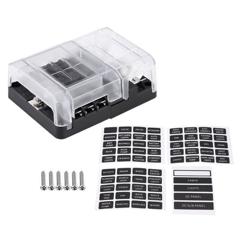 Boite A Fusibles A Lame Dc 32 V 100 A Avec Barre Omnibus Negative 12 Poles, Bornes Rapides Et Couvercle Anti-Poussiere