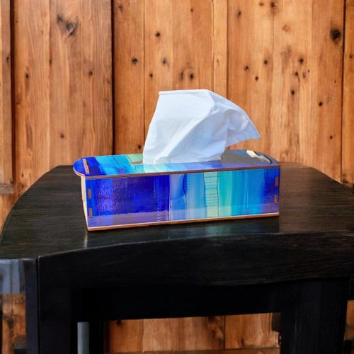 Bote  Mouchoir En Bois Bleue Etui Bote De Mouchoir Color Cache Bote De Mouchoir En Bois Rangement Pour Mouchoirs Design Sophistiqu