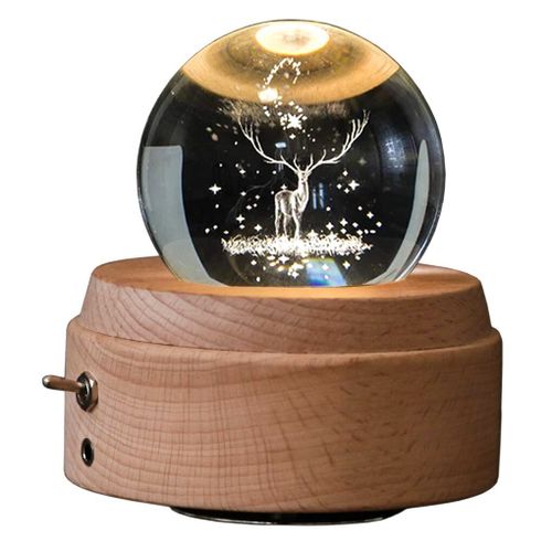Boite A Musique Rotative En Boule De Cristal 3d Cerf Lumineux Avec Lumiere Led De Projection