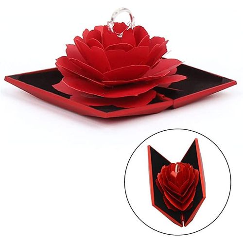 Bote De Bague De Fianailles Fleur Rose Bote  Bagues 3d Pop Up Rose Fianailles Ringbox Pour Mariage Bague De Fianailles Saint Valentin Anniversaire Proposition De Mariage, 13*7,4*2,6 Cm, Rouge