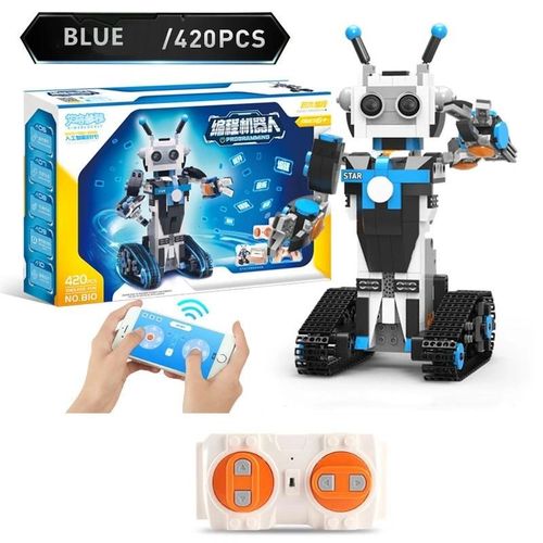 Bote de couleur bleue - Bloc de construction  assembler, programmation de Robot RC intelligent, double mode, commande vocale, capteur de gravit, contrle par application, cadeau pour enfants