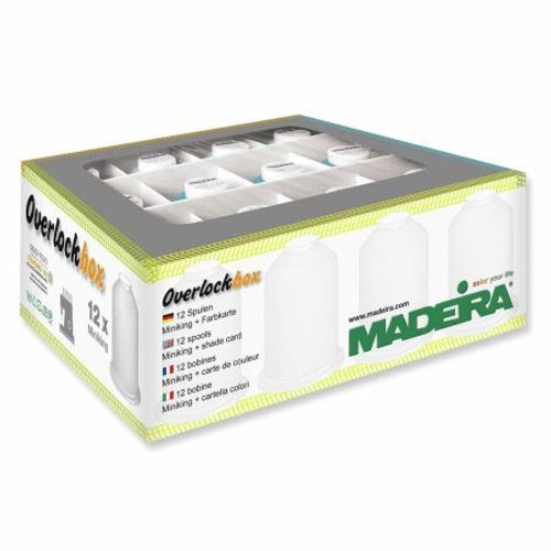 Bote De Fils Madeira - 9 Bobines D'aeroflock 125 Et 3 Bobines D'aeroflock 100 - Bleu, Bleu Clair Et Vert - Certifi Oeko-Tex Blanc