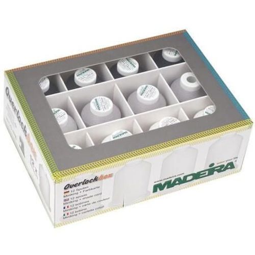 Bote De Fils Madeira - 9 Bobines D'aeroflock 125 Et 3 Bobines D'aeroflock 100 - Noir, Blanc Et Gris - Certifi Oeko-Tex Blanc