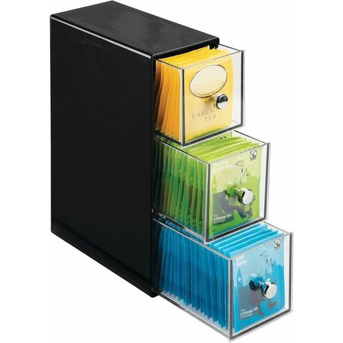 Boite De Rangement Cuisine Avec 3 Tiroirs C Casier De Rangement Pour Sachets De The, Tisane, Infusion, Dosette De Cafe, Edulcorant, Sucre Et Plus C Boite A The En Plastique C Noir Goodnice