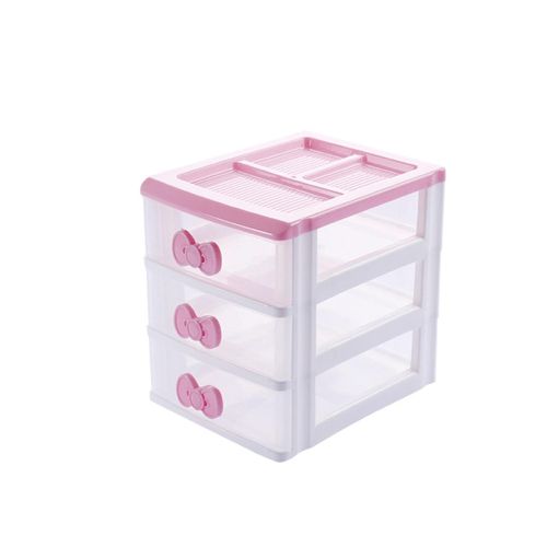 Bote De Rangement De Bureau Rose Pour Filles Avec 3 Tiroirs, Organiseur Compact, 17,3 X 13 X 15,2 Cm, Plastique Abs Durable