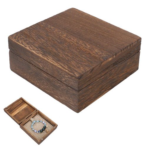 Boite De Rangement De Style Retro, Boite De Rangement Carree Haut De Gamme Pour Bijoux, Coffre Cire A Usages Multiples. Boite Carree (Couvercle A Rabat) : 12 X 12 X 5 Cm.