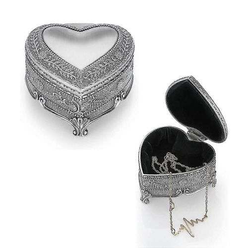 Bote De Rangement En Mtal Pour Bijoux Anciens, Petite Bote De Rangement En Forme De C?ur, Compatible Avec Bagues, Colliers Et Boucles D'oreilles, 1 Pice