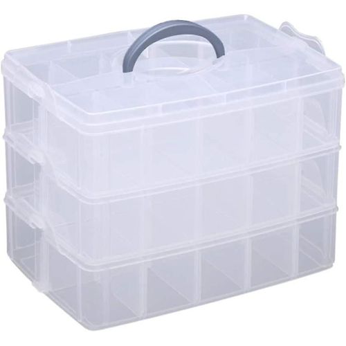 Bote De Rangement En Plastique  Compartiment Empilable Rglable Transparent  3 Niveaux