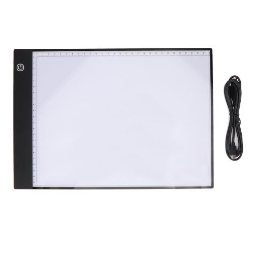 Boite lumineuse LED A4 avec traceur, echelle et cable USB de 1,5 m (reglage de la luminosite en continu)