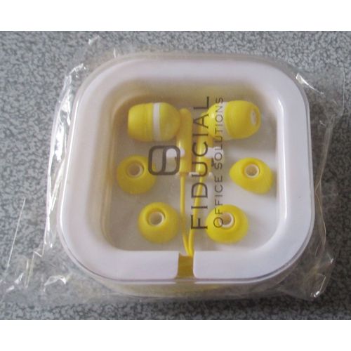 Boite Plastique 7x7cm Contenant Des couteurs Avec 4 Embouts - Objet Publicitaire Fiducial Office Solutions - Blanc Et Jaune 