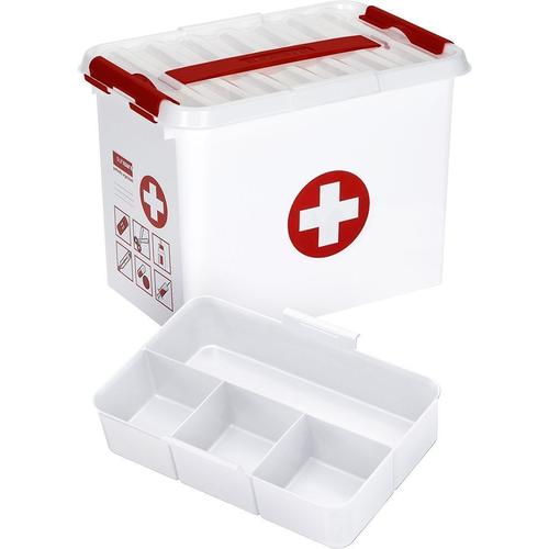 Boite Plastique Pour Rangement Pharmacie (H)220x(L)300x(L)200mm Avec Casier Blanc Couvercle Transparent (Sunware First Aid Box 9l Avec Insert)