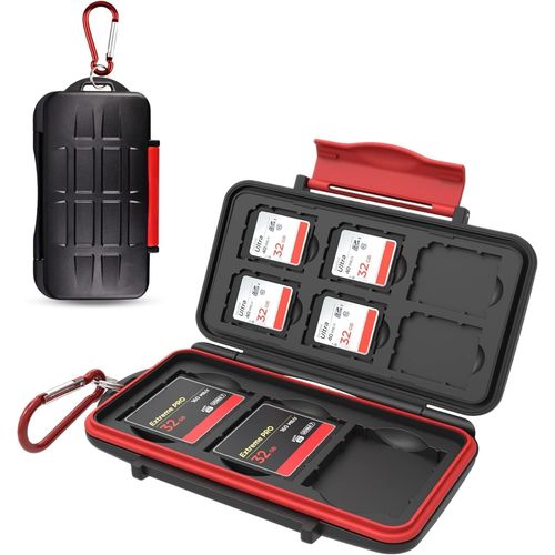 Boite Rangement Carte SD, 9 Emplacements Rsistant  l'eau et aux Chocs pour 6 SD SDXC SDHC et 3 Compact Flash CF, Etui Carte Compact Flash Avec Crochet et Boucle, Rsistant  l'eau Portable