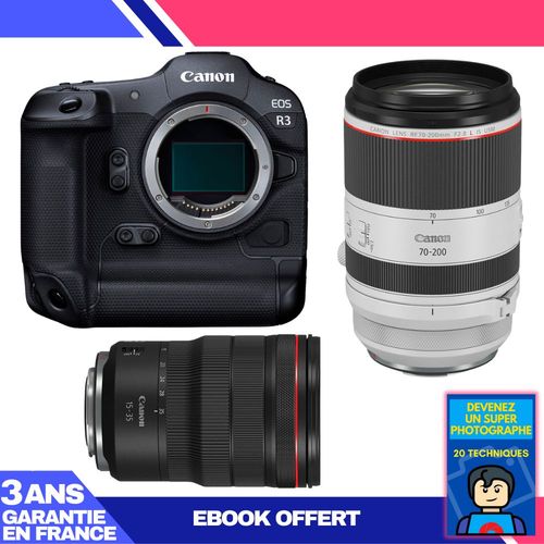 Boitier Canon EOS R3 + RF 15-35mm f/2.8 L IS USM + RF 70-200mm f/2.8 L IS USM + Ebook 'Devenez Un Super Photographe'