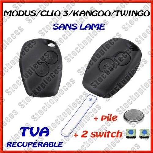 Boitier De Cle Plip Clef Cles Compatible Clio Modus Twingo Master Kangoo / 2 Switch + Pile