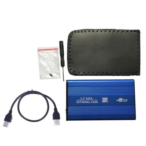 Botier de disque dur externe 2.5 pouces en alliage d'aluminium, USB 2.0 vers SATA, pour SSD de 2.5 pouces-Bleu USB 2.0